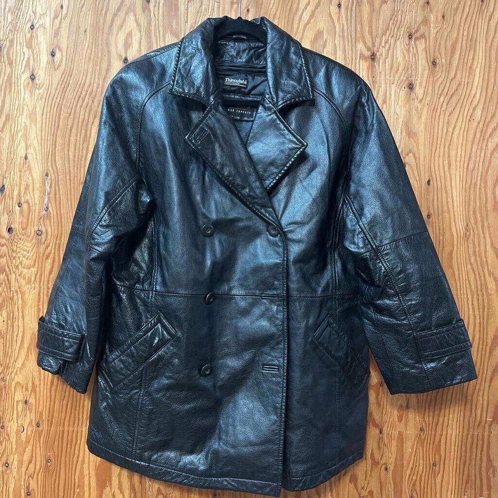 Wilsons Leather Jacket Women's M Black Buttons Pockets Collar Double Breasted